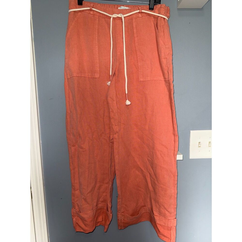 Calypso St. Barth Linen Blend Coral Pull-On Pants With Belt | Size Medium